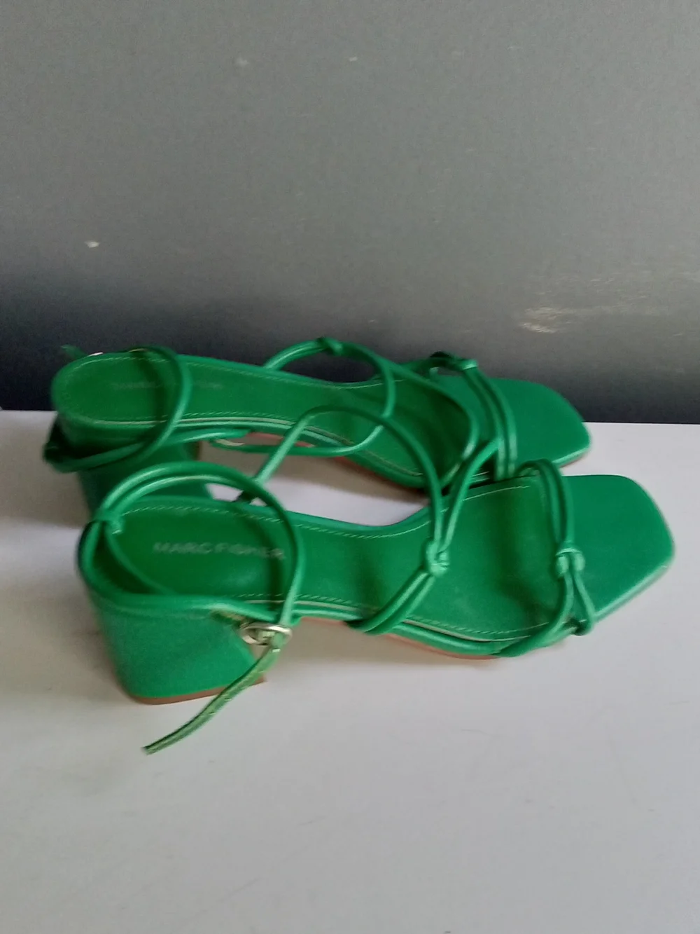 Marc Fisher Green Strappy Block Heel Sandals Square Toe Ankle Strap Heels - Picture 2 of 3